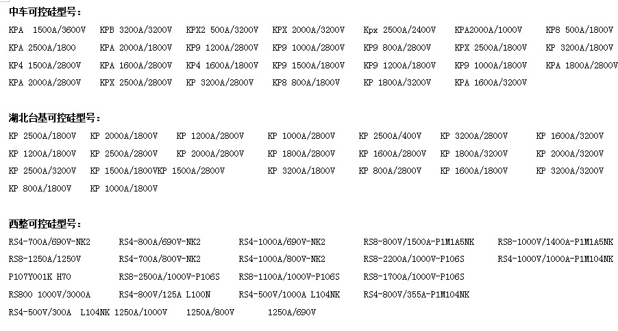 株洲中车可控硅订货型号